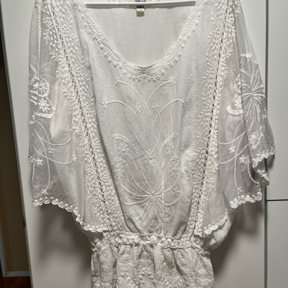 Style & Co. White Embroidered Peasant Tunic